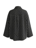 Long Sleeves Loose Buttoned Contrast Color Polka-Dot Split-Joint Lapel Blouses&Shirts Tops