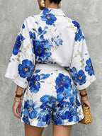 Loose Wide Leg Flower Print Pockets Shorts Bottoms