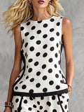 Polka Dot Contrast Color Sleeveless Round-neck Tank Top