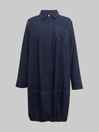 Long Sleeves Loose Buttoned Pockets Solid Color Lapel Midi Dresses
