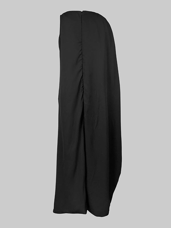 Irregularity Asymmetric Contrast Color Round-Neck Maxi Dresses