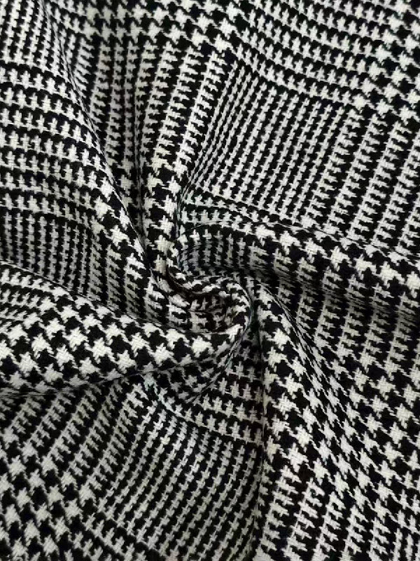 Long Sleeves Loose Asymmetric Houndstooth Plaid Stand Collar Jackets Outerwear