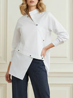 Split-front Buttoned Asymmetric Long Sleeves Blouses&shirts Tops