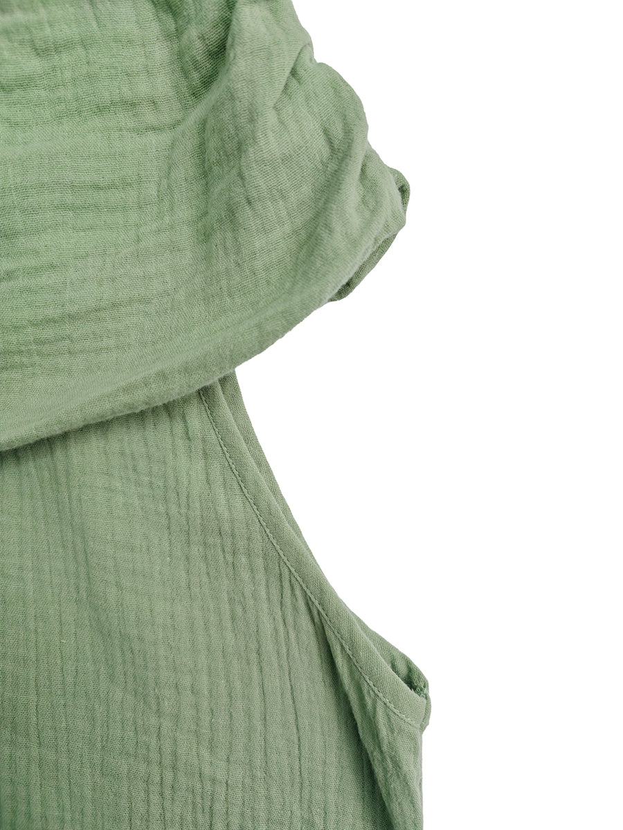 Solid Color Pleated Sleeveless Loose Halter-Neck Tank Top