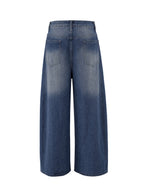 Split-Joint Pockets Hollow Geometric Buttoned Wide Leg Loose Jean Pants Bottoms