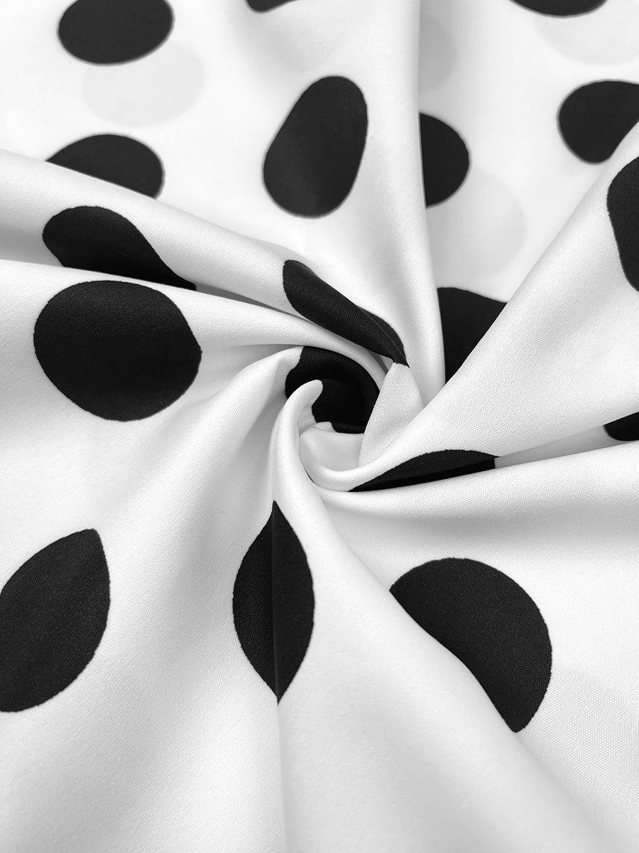 A-Line Half Sleeves Buttoned Contrast Color Elasticity Polka Dot Lapel Maxi Dresses Shirt Dress
