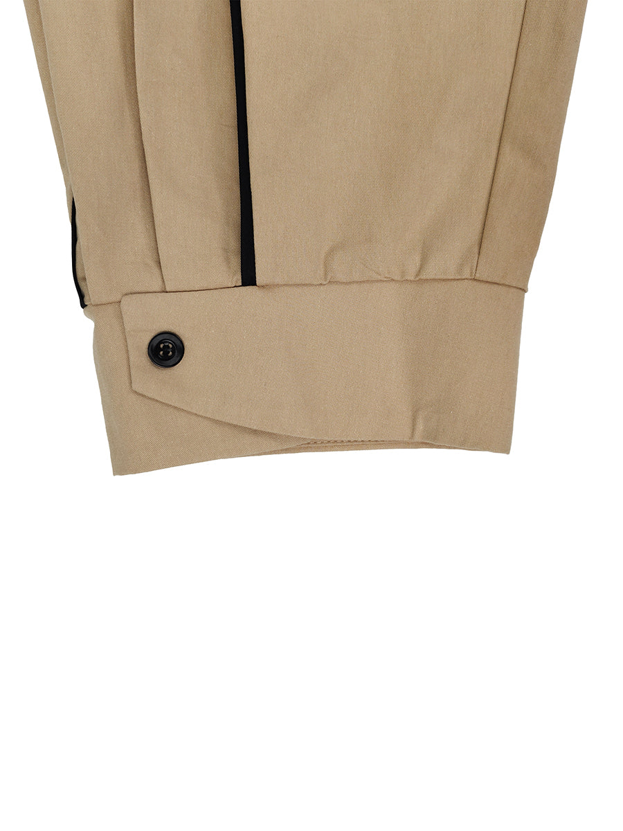 Solid Color Pockets Elasticity Buttoned Wide Leg Cropped Trousers Pants