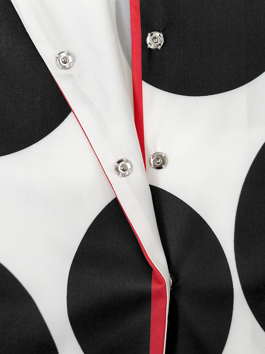 Polka-Dot Contrast Color Three-quarter Sleeves Loose Stand Collar Blouses&shirts Tops