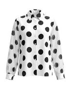 Long Sleeves Loose Buttoned Polka-Dot Printed Lapel Blouses&Shirts Tops