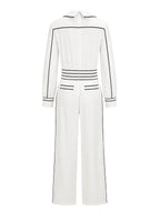High Waisted Long Sleeves Contrast Color Pleated Pockets Notched Collar Jumpsuits