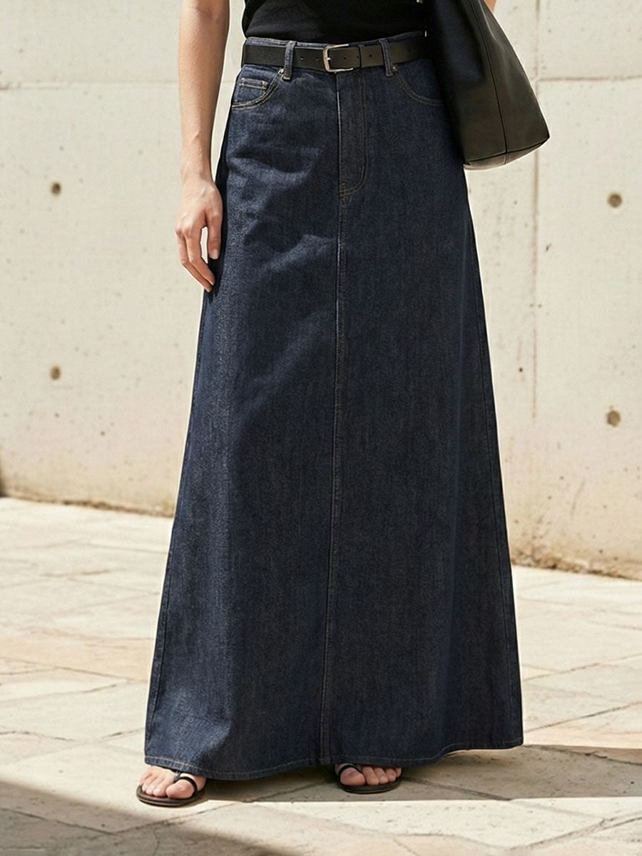Solid Color Pockets No Belt Loose Skirts Bottoms