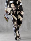 Tie Dye Striped Pockets Contrast Color Wide Leg High Waisted Trousers Pants