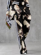 Tie Dye Striped Pockets Contrast Color Wide Leg High Waisted Trousers Pants