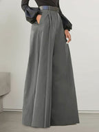 High Waisted Loose Pleated Solid Color Split-Joint Pants Trousers