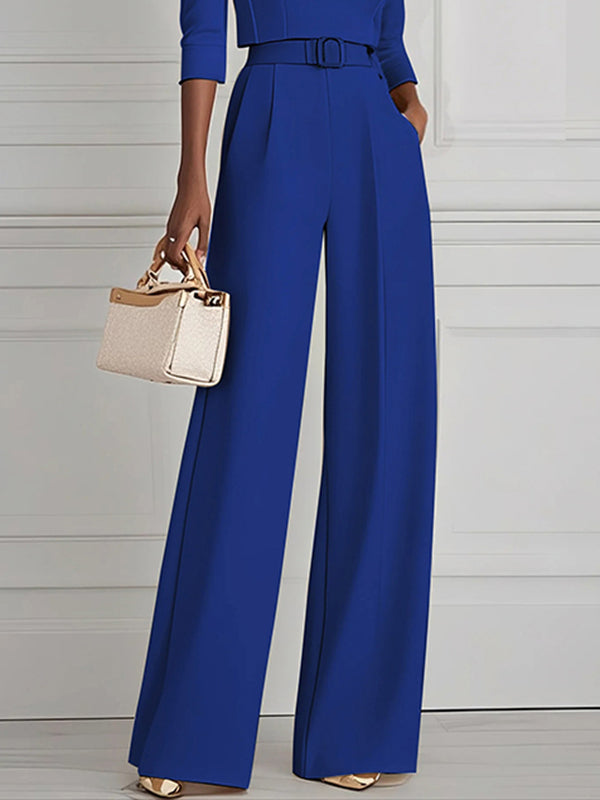 High Waisted Straight Leg Pleated Solid Color Split-Joint Pants Trousers