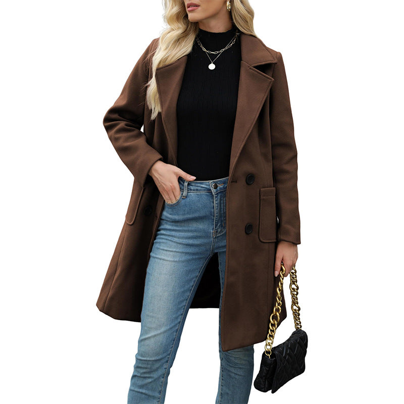 LUCIA™ - Women’s Camel Wool Blend Double-Breasted Mid-Long Coat