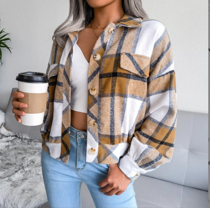 WALA™ - Casual Plaid Button Front Long Sleeve Jacket