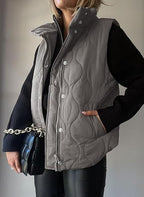 PAMMY™ - Classic Puffer Button Zip Up Collared Vest