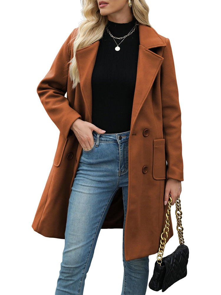 LUCIA™ - Women’s Camel Wool Blend Double-Breasted Mid-Long Coat