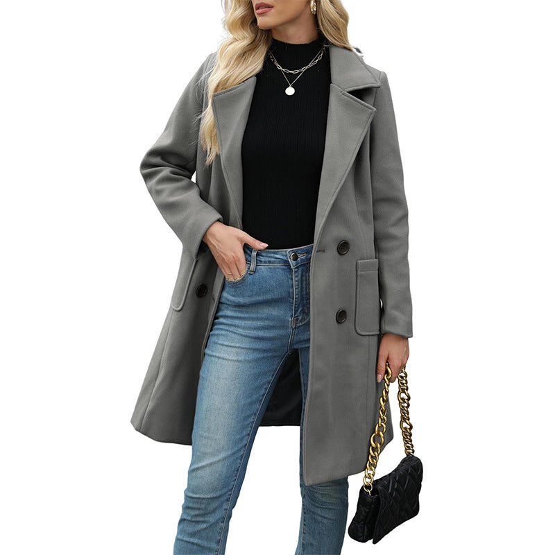 LUCIA™ - Women’s Camel Wool Blend Double-Breasted Mid-Long Coat