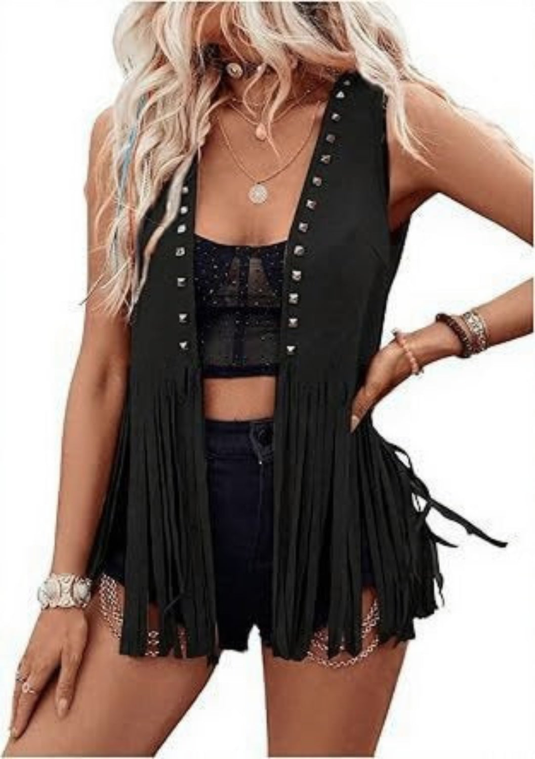 DHARNA™ – Casual Open-Front Sleeveless Fringe Vest