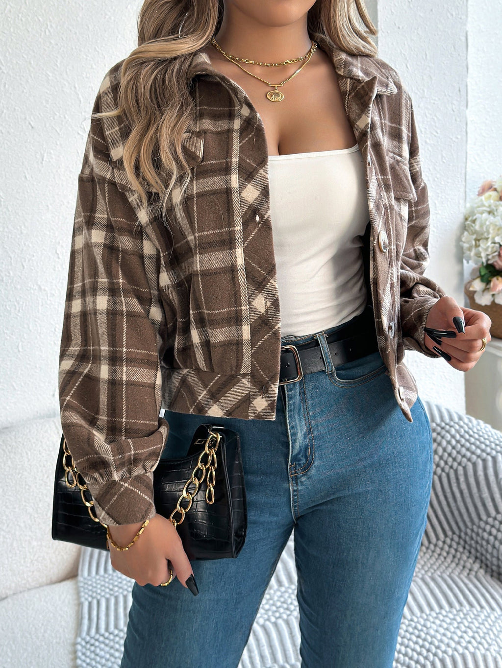 ZABEL™ - Casual Plaid Button Front Long Sleeve Jacket