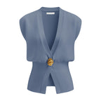DAISY™ – Elegant V-Neck Button-Front Vest Top