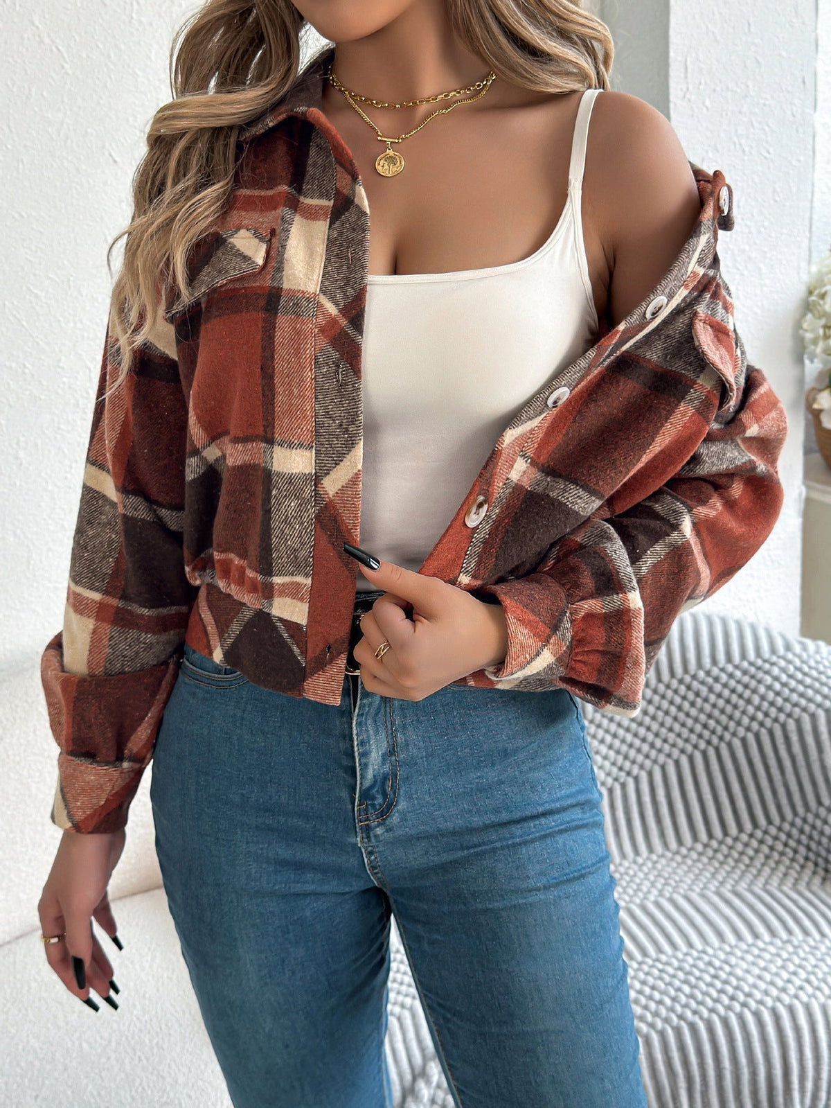 COVA™ - Casual Plaid Button Front Long Sleeve Jacket