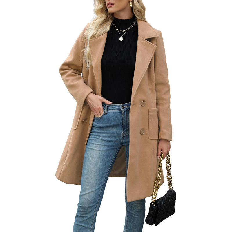 LUCIA™ - Women’s Camel Wool Blend Double-Breasted Mid-Long Coat