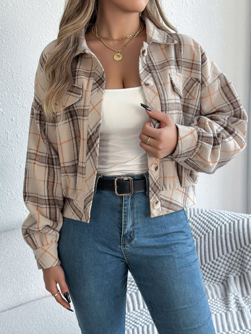 ZABEL™ - Casual Plaid Button Front Long Sleeve Jacket