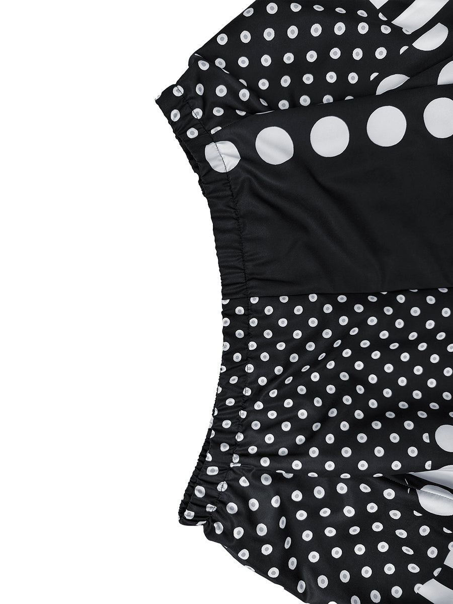 Long Sleeves Puff Sleeves Contrast Color Elasticity Polka Dot Split-Joint Striped Off-The-Shoulder Jumpsuits