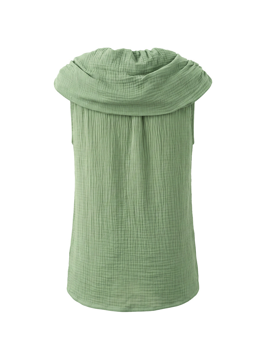 Solid Color Pleated Sleeveless Loose Halter-Neck Tank Top