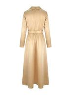 A-Line High Waisted Pleated Solid Color V-Neck Maxi Dresses