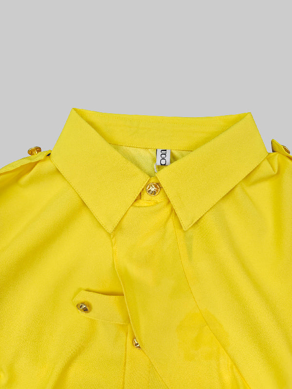 Long Sleeves Loose Asymmetric Buttoned Lapel Blouses&Shirts Tops