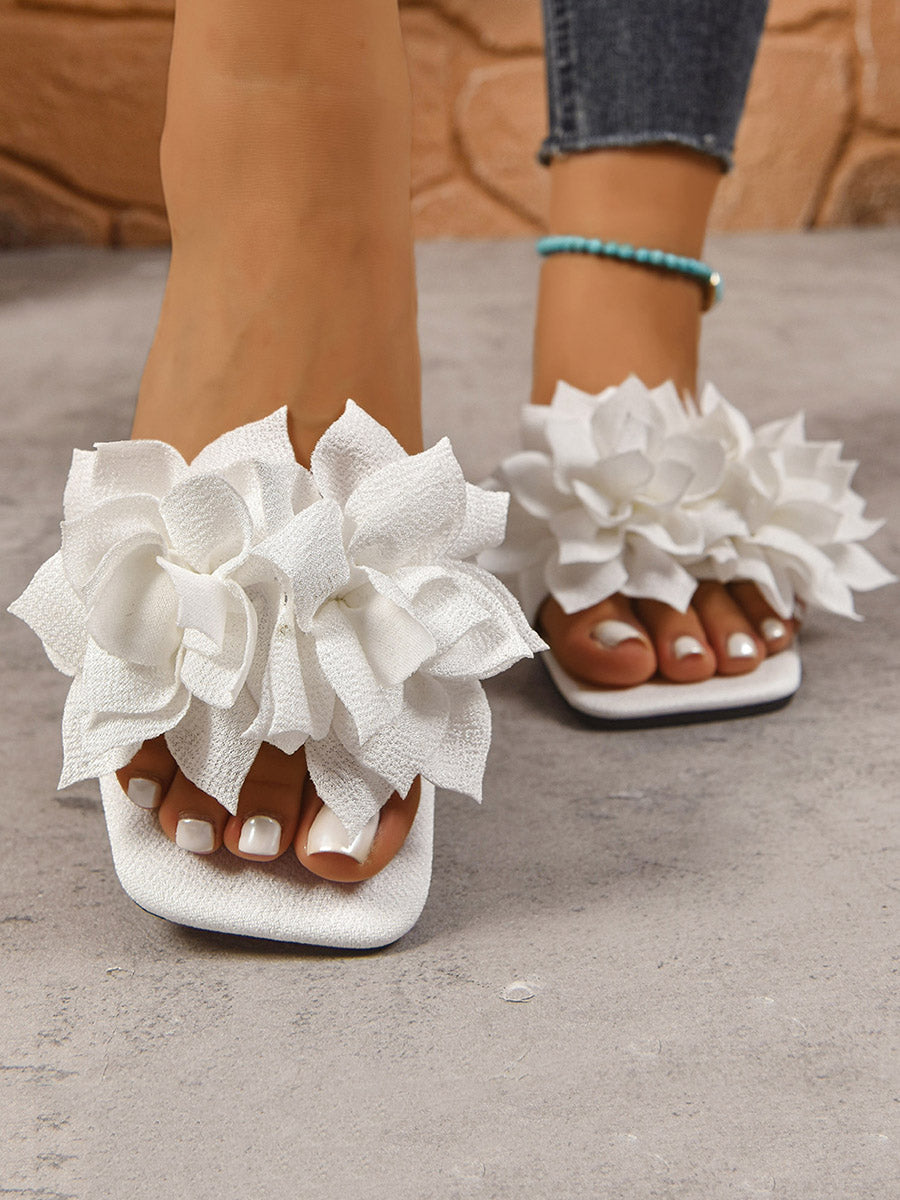 Flower Shape Open Toe Square-Toe Slippers
