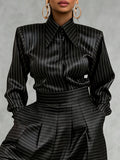 Striped Buttoned Long Sleeves Lapel Blouses&shirts Tops