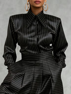 Striped Buttoned Long Sleeves Lapel Blouses&shirts Tops