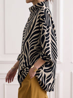 Printed Contrast Color Loose Long Sleeves High-neck Sweatshirt Tops
