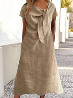 Loose Raglan Sleeve Asymmetric Solid Color Split-Joint Round-Neck Midi Dresses