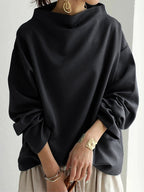 Solid Color Loose Long Sleeves High-neck Sweatershirt