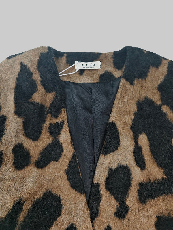 Long Sleeves Loose Buttoned Leopard Pockets Split-Joint V-Neck Outerwear Trench Coats