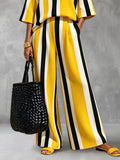 Striped Pockets Elasticity Contrast Color Wide Leg Loose Trousers Pants