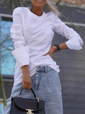 Long Sleeves Loose Solid Color Round-Neck T-Shirts Tops