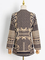 Long Sleeves Loose Beads Printed V-Neck Blazer Outerwear(Size is larger than normal.)