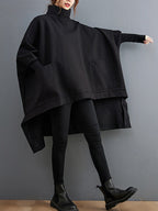 Urban Solid Color High-Neck High-Low Sweatshirt Top