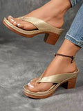 Square Heel Open Toe Flip Flops Sandals