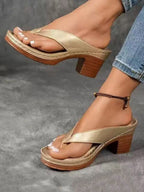 Square Heel Open Toe Flip Flops Sandals