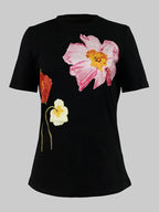 Short Sleeves Skinny Floral Printed Split-Joint Round-Neck T-Shirts