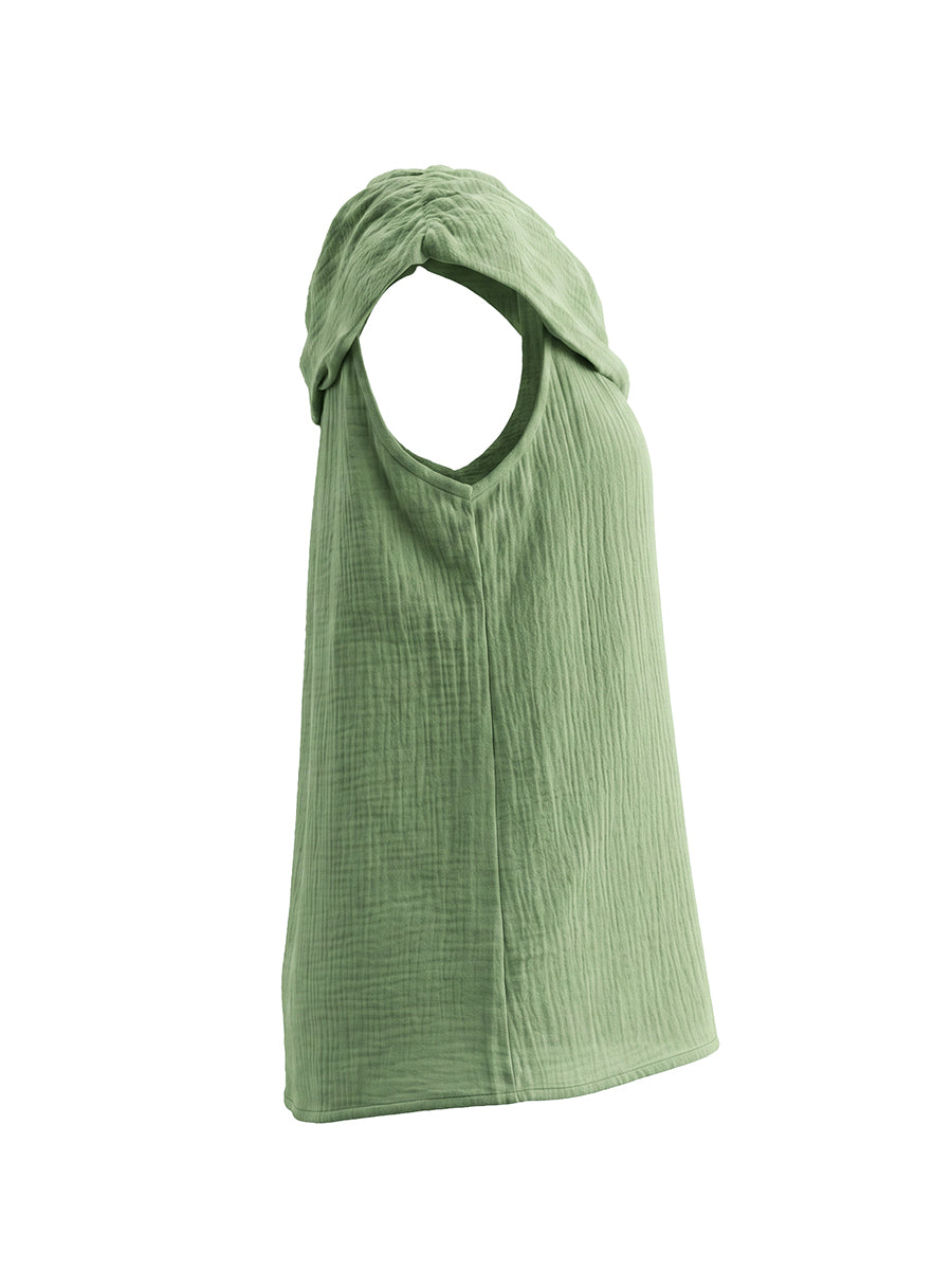 Solid Color Pleated Sleeveless Loose Halter-Neck Tank Top