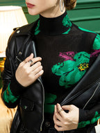 Urban Skinny Lace Printed Half Turtleneck T-Shirts Tops